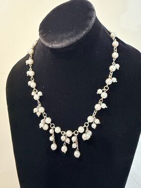Elegant Pearl Cluster Necklace - White Pearls